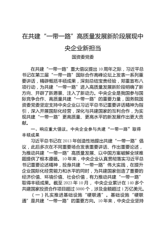 在共建“一带一路”高质量发展新阶段展现中央企业新担当——国资委党委