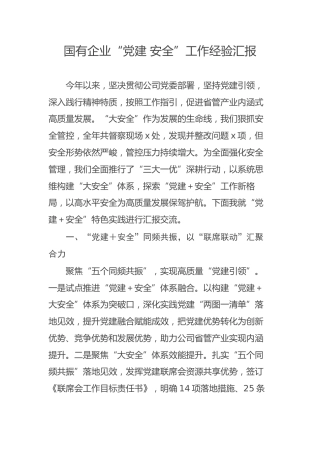 国有企业“党建 安全”工作经验汇报