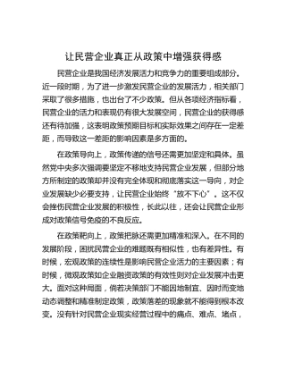 让民营企业真正从政策中增强获得感