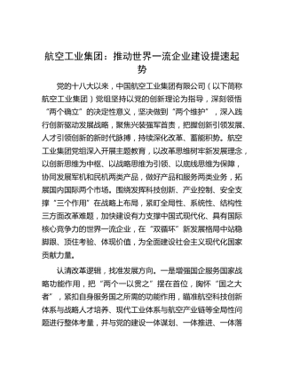 航空工业集团：推动世界一流企业建设提速起势