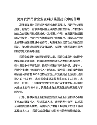 更好发挥民营企业在科技强国建设中的作用