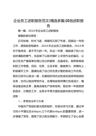 企业员工述职报告范文(精选多篇)其他述职报告315