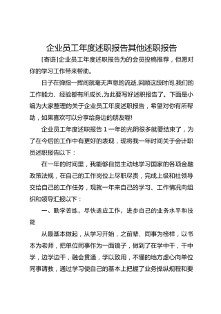 企业员工年度述职报告其他述职报告315