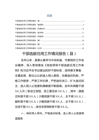 干部选拔任用工作情况报告（8篇省市县机关、县、镇、企业）