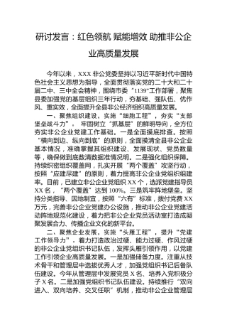 研讨发言：红色领航 赋能增效 助推非公企业高质量发展