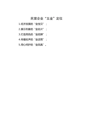 民营企业“五金”定位
