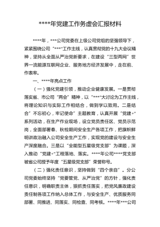 企业：2021年党建工作务虚会汇报材料
