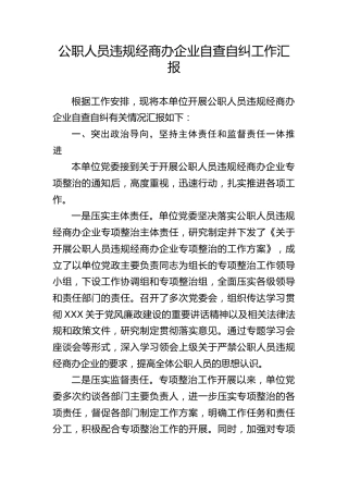 公职人员违规经商办企业自查自纠工作汇报