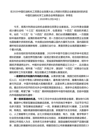 中国石油和化学工业联合会常务副会长李寿生：在中国石油和化工民营企业发展大会上同部分民营企业家座谈时的讲话