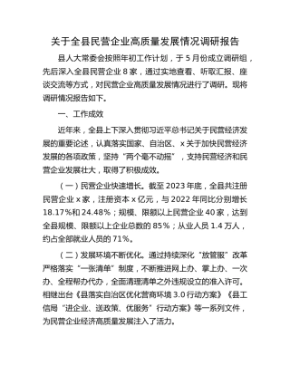 全县民营企业高质量发展情况调研报告