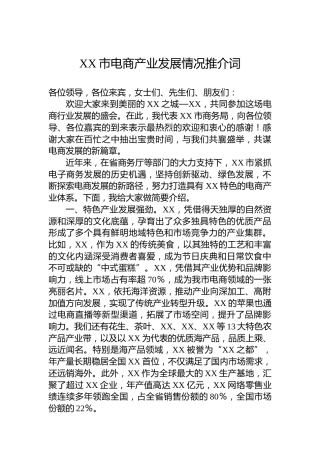 XX市电商产业发展情况推介词