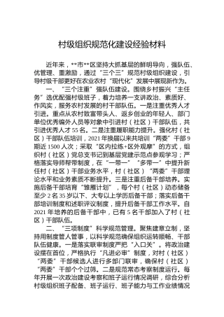 村级组织规范化建设经验材料