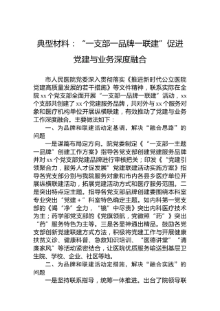 典型材料：“一支部一品牌一联建”促进党建与业务深度融合