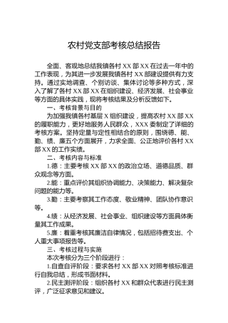 农村党支部考核总结报告