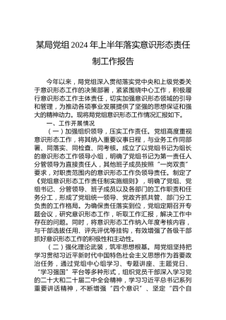 某局党组2024年上半年落实意识形态责任制工作报告