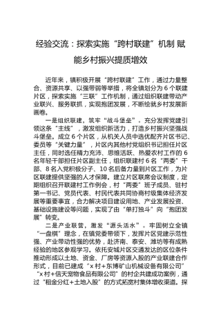经验交流：探索实施“跨村联建”机制赋能乡村振兴提质增效