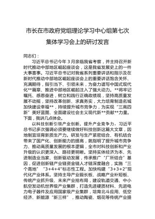 市长在市政府党组理论学习中心组第七次集体学习会上的研讨发言