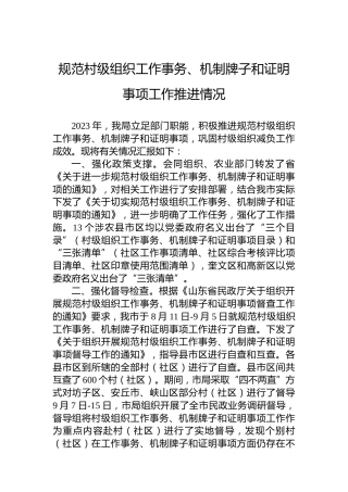 规范村级组织工作事务、机制牌子和证明事项工作推进情况