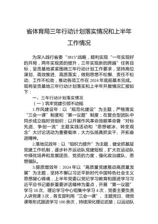 省体育局三年行动计划落实情况和上半年工作情况