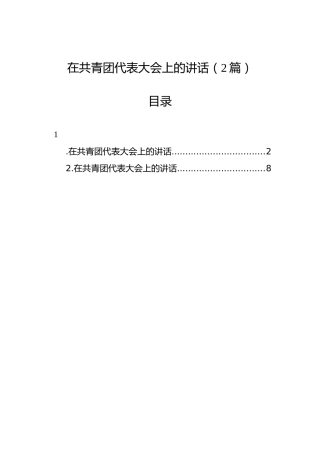 在共青团代表大会上的讲话（2篇）