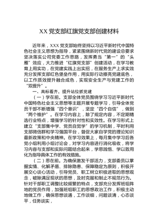 XX党支部红旗党支部创建材料