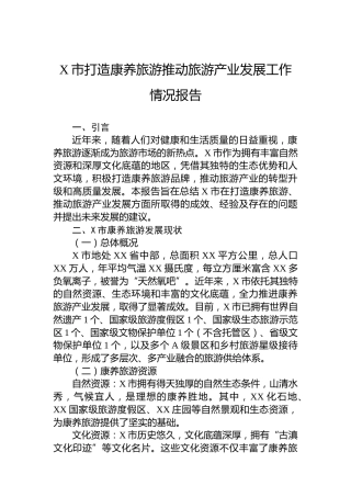 X市打造康养旅游推动旅游产业发展工作情况报告