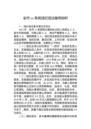 全市xx系统违纪违法案例剖析