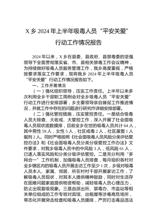 X乡2024年上半年吸毒人员“平安关爱”行动工作情况报告