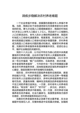 蹄疾步稳解决农村养老难题