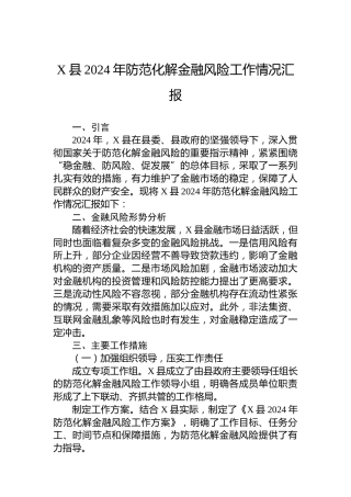 X县2024年防范化解金融风险工作情况汇报