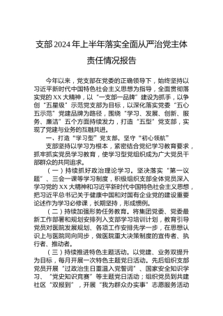 支部2024年上半年落实全面从严治党主体责任情况报告