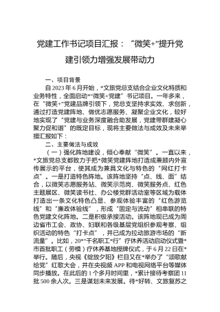 党建工作书记项目汇报：“微笑”提升党建引领力增强发展带动力