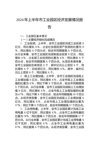 2024年上半年市工业园区经济发展情况报告
