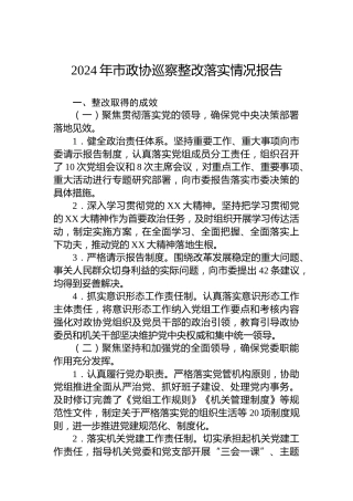2024年市政协巡察整改落实情况报告