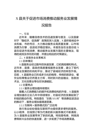 X县关于促进市场消费推动服务业发展情况报告