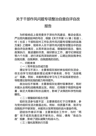 关于干部作风问题专项整治自查自评自改报告
