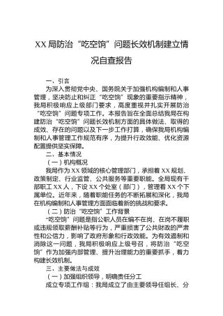 XX局防治“吃空饷”问题长效机制建立情况自查报告