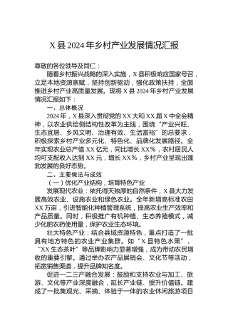 X县2024年乡村产业发展情况汇报