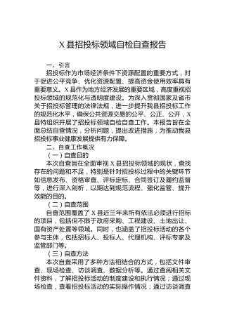 X县招投标领域自检自查报告