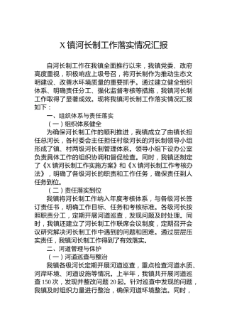 X镇河长制工作落实情况汇报