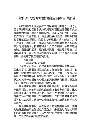 干部作风问题专项整治自查自评自改报告