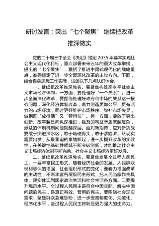 研讨发言：突出“七个聚焦”继续把改革推深做实