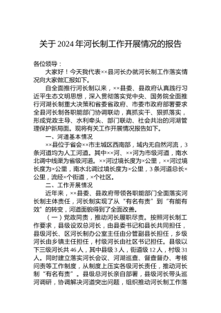 关于2024年河长制工作开展情况的报告