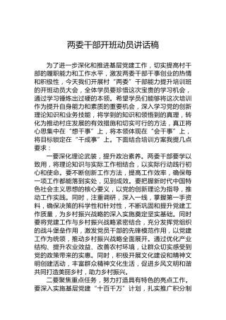 两委干部开班动员讲话稿