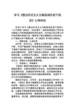学习《整治形式主义为基层减负若干规定》心得体会