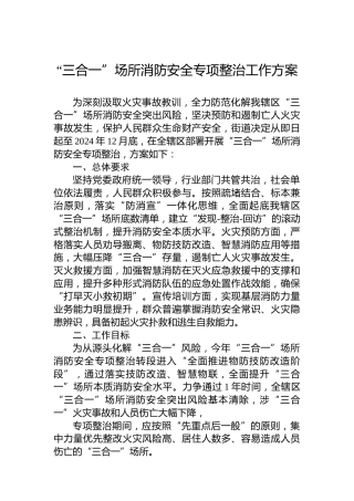 “三合一”场所消防安全专项整治工作方案