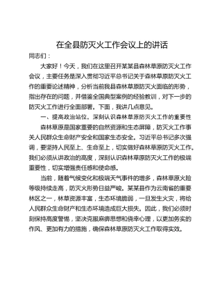 在全县防灭火工作会议上的讲话