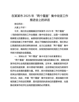 在某某市2025年“两个覆盖”集中攻坚工作推进会上的讲话