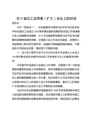 在X省总工会常委（扩大）会议上的讲话