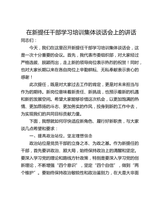 在新提任干部学习培训集体谈话会上的讲话